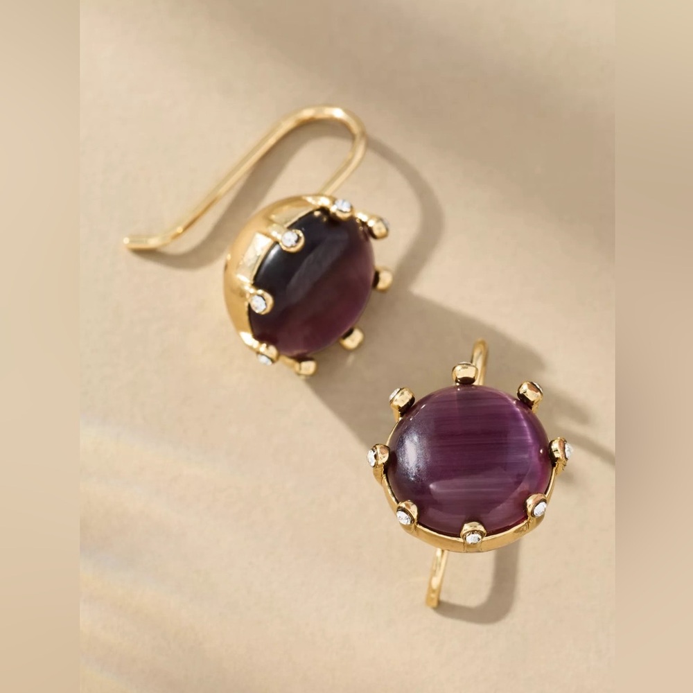 NWT Anthropologie Eight-Prong Crystal Earrings Wine Cat Eye